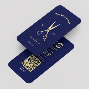 Barber Hair stylist Dark Navy-Blue Gold Modern Business Card