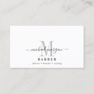 Barber Hair Stylist Modern Script Monogram Business Card