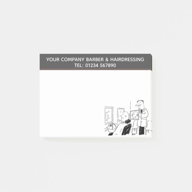 Barber & Hairdressing Cartoon to Personalise Post-it Notes (Front)