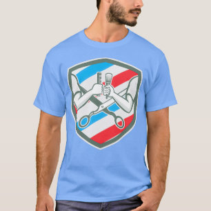 Barber Hand Comb Brush Scissors Shield Retro T-Shirt