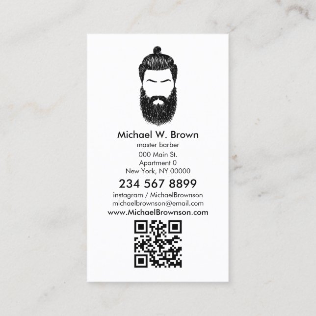 Barber hipster beard moustache qr code business card (Back)
