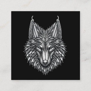 Barber Logo Metal Razor Wolf Barber Shop Square Business Card