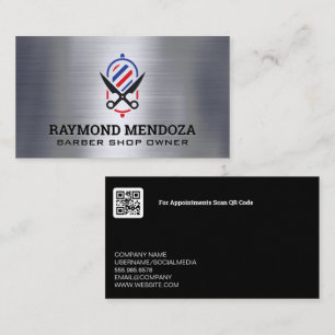 Barber Logo QR Code Metallic Business Card