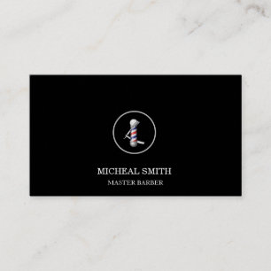 Barber Logo with Straight Razor & Barber Pole  Business Card