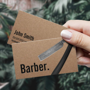 Barber Minimalist Barbershop Rustic Kraft Business Card