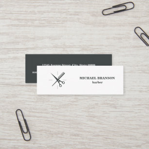 Barber Minimalist Grey and White Scissor Comb Mini Business Card