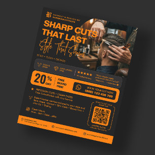 Barber Orange Black Elegant Barbershop Promo Flyer