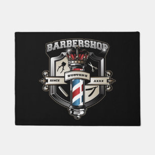 Barber Pole and Crown Logo Personalize  Doormat