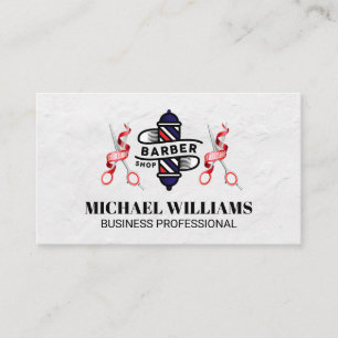 Barber Pole and Scissors Business Card