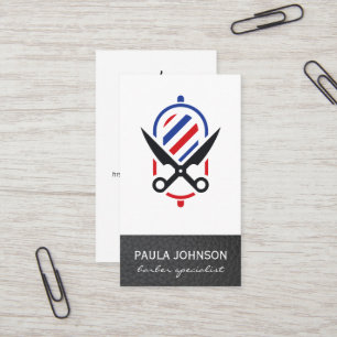 Barber Pole and Scissors   Leather Business Card