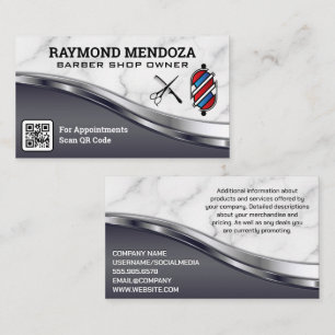 Barber Pole and Tools   Metal and Marble   QR Business Card