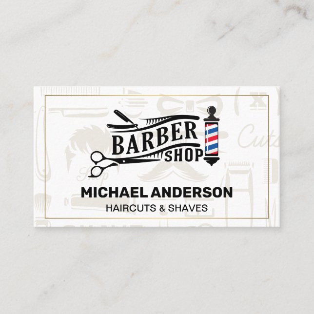 Barber Pole and Tools | Pattern  Business Card (Front)