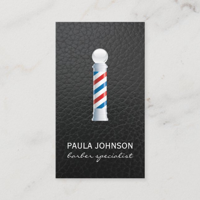 Barber Pole Appointment Leather Background Business Card (Front)