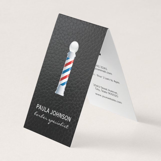 Barber Pole Appointment Leather Background Business Card (Front)