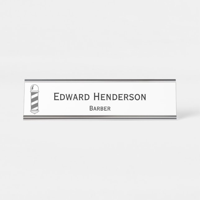 Barber Pole | Barber Desk Name Plate (Front)
