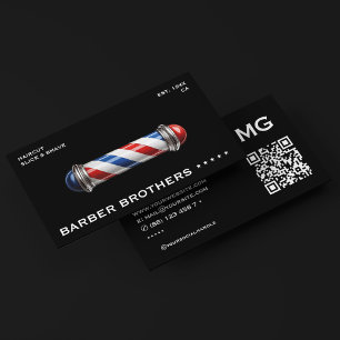 Barber Pole Black Red White Blue Barbershop  Business Card