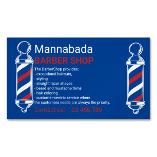 Barber Pole Blue Navy Barbershop Branding Design Magnetic Business Card