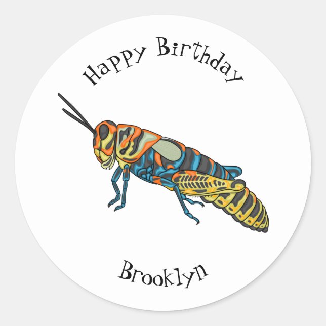 Barber pole grasshopper cartoon illustration  classic round sticker (Front)