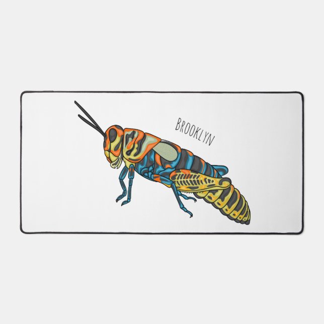 Barber pole grasshopper cartoon illustration desk mat (Front)