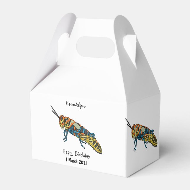 Barber pole grasshopper cartoon illustration  favor box (Front Side)