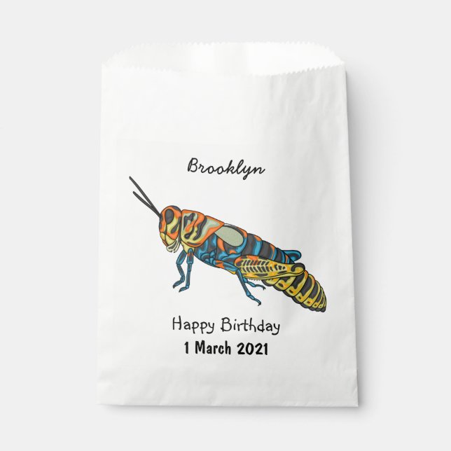 Barber pole grasshopper cartoon illustration favour bag (Front)