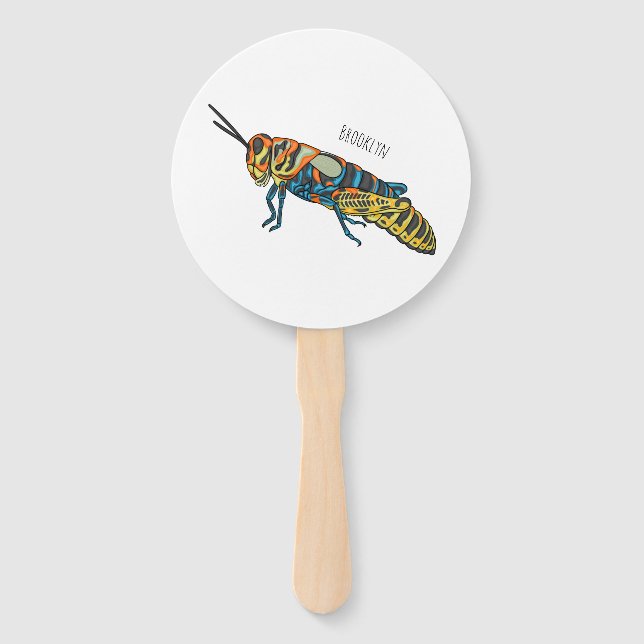 Barber pole grasshopper cartoon illustration  hand fan (Front)