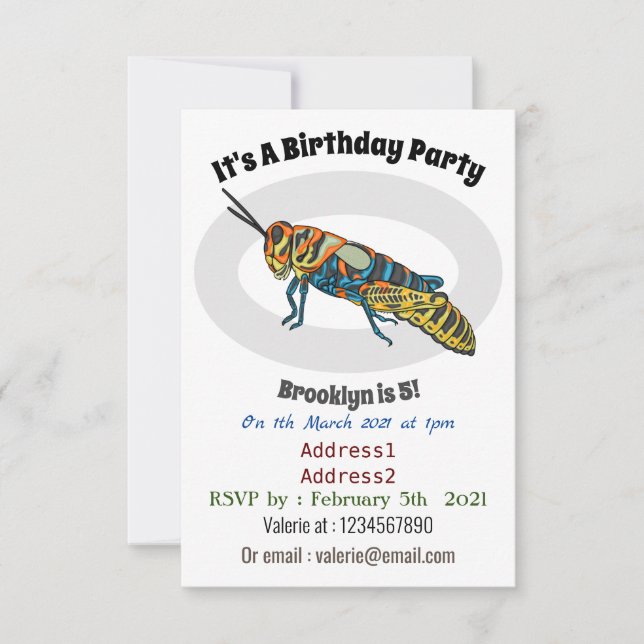 Barber pole grasshopper cartoon illustration invitation (Front)