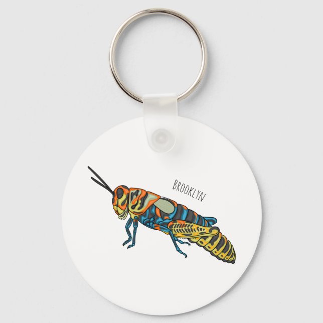 Barber pole grasshopper cartoon illustration  keychain (Front)