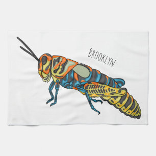 Barber pole grasshopper cartoon illustration  kitchen towel