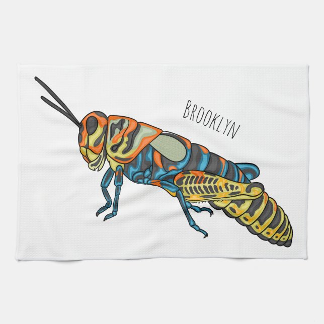 Barber pole grasshopper cartoon illustration  kitchen towel (Horizontal)