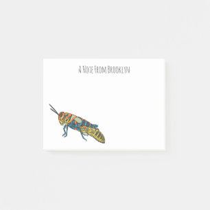 Barber pole grasshopper cartoon illustration  post-it notes