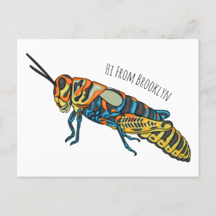 Barber pole grasshopper cartoon illustration postcard
