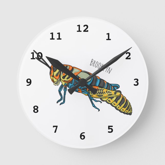Barber pole grasshopper cartoon illustration  round clock (Front)