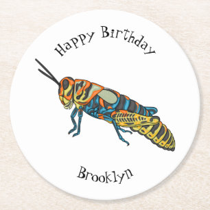 Barber pole grasshopper cartoon illustration round paper coaster