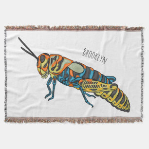 Barber pole grasshopper cartoon illustration throw blanket