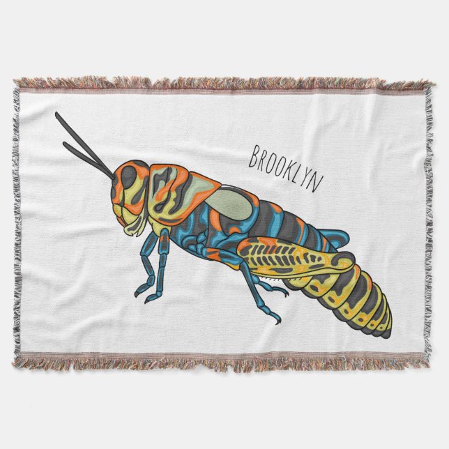 Barber pole grasshopper cartoon illustration  throw blanket (Front)