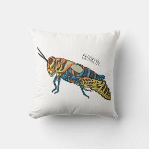 Barber pole grasshopper cartoon illustration throw pillow