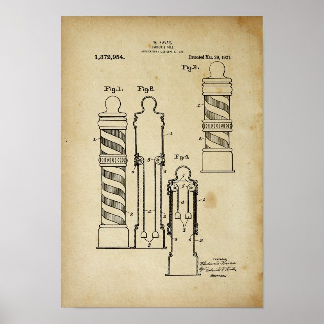 Barber Pole Illustration Old Look patent print (Front)