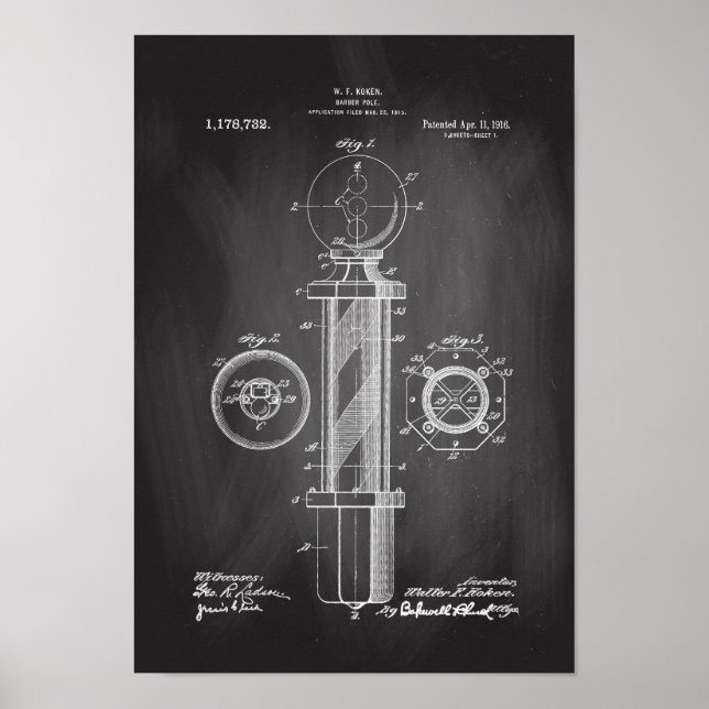Barber Pole Illustrations Patent Print Poster (Front)