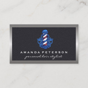 Barber Pole Logo   Leather Business Card