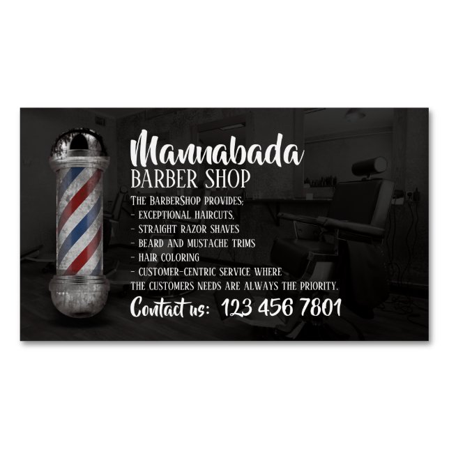 Barber pole logos supply shop custom photo 	Magnetic business card (Front)