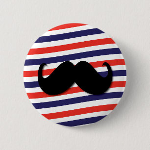 Barber Pole Moustache Red White Blue 2 Inch Round Button