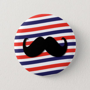 Barber Pole Moustache Red White Blue 2 Inch Round Button