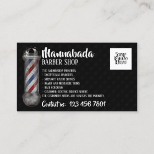 Barber pole overlay shop custom photo business card