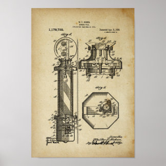 Barber Pole Poster Patent Illustrations Old Look
