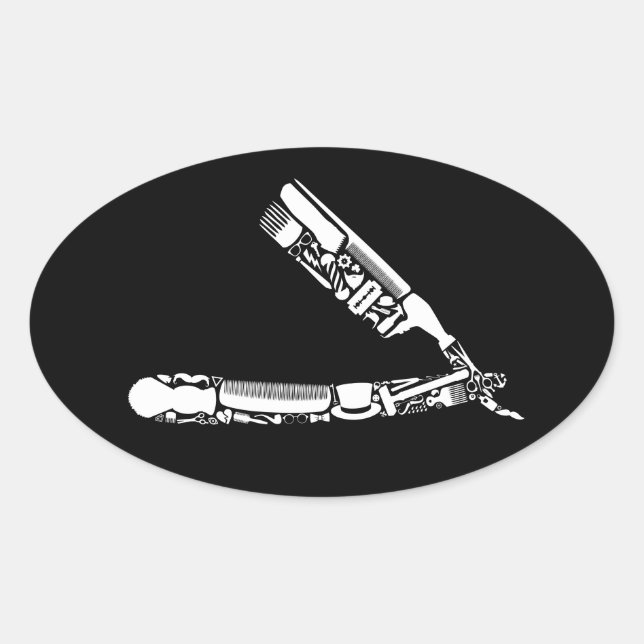 barber razor icons oval sticker (Front)