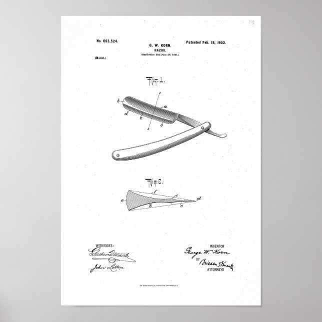 Barber Razor Patent Poster Print Artwork (Front)