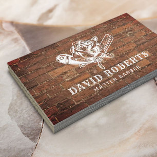 Barber Razor & Rose Logo Barbershop Red Brick Hair Business Card