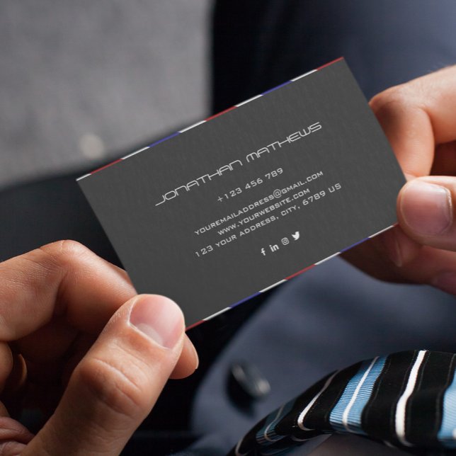 Barber Red White Blue Horizontal Personalized  Business Card (Creator Uploaded)