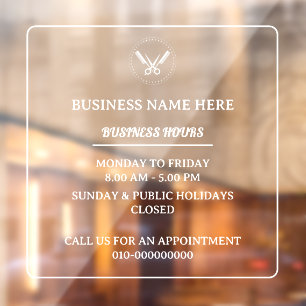 Barber Salon Business Hours Store Opening Hours Window Cling